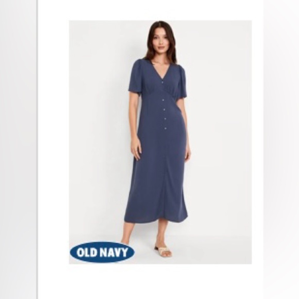 Waist-Defined Midi Dress(XL) button up in the front